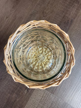 6" Glass Hurricane with Woven Straw Sleeve