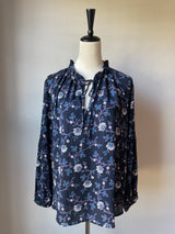 Loft Navy Floral Overhead Blouse (L)