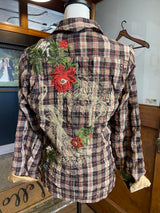 Plaid & Embroidered Wool Blend Women's Blazer (M)