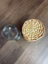 6" Glass Hurricane with Woven Straw Sleeve