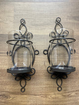 Glass Hurricane Iron Wall Sconces