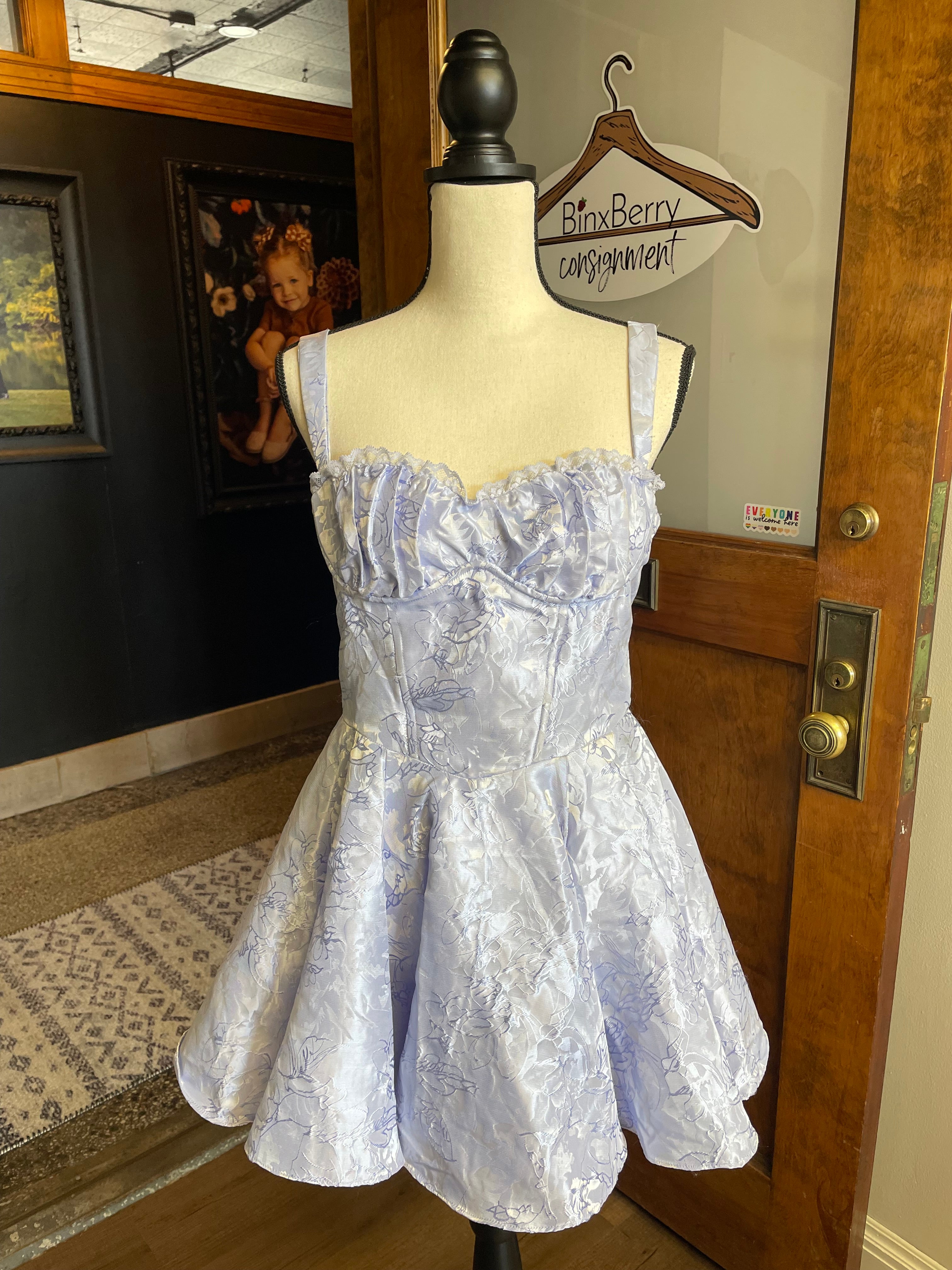 Windsor Corset Mini Dress Floral Jacquard Fit & Flare (M)