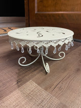 Vintage Metal Ivory 10" Drop Crystal Cake Stand