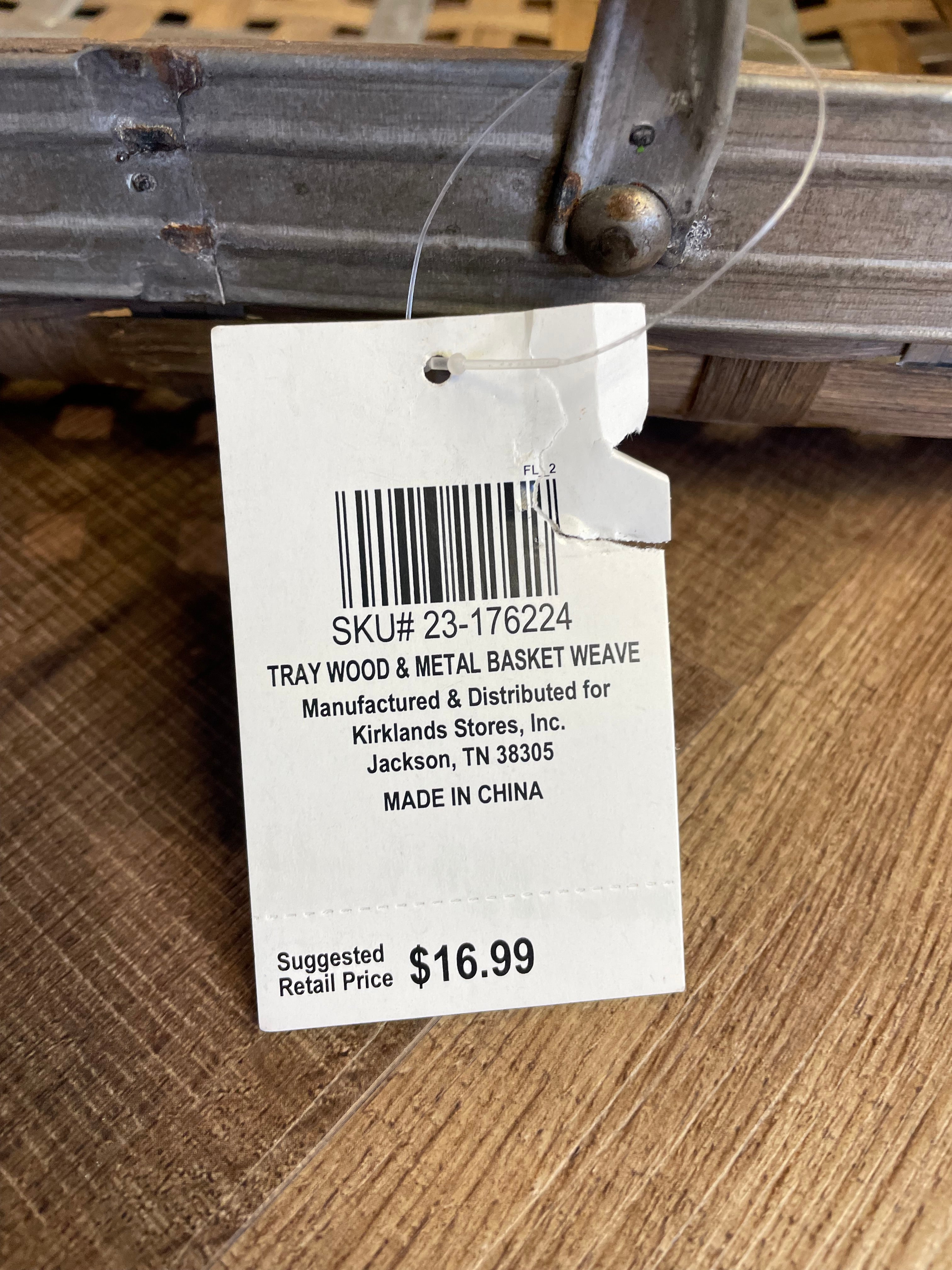 Kirkland's Wood and Metal Basket Weave Tray