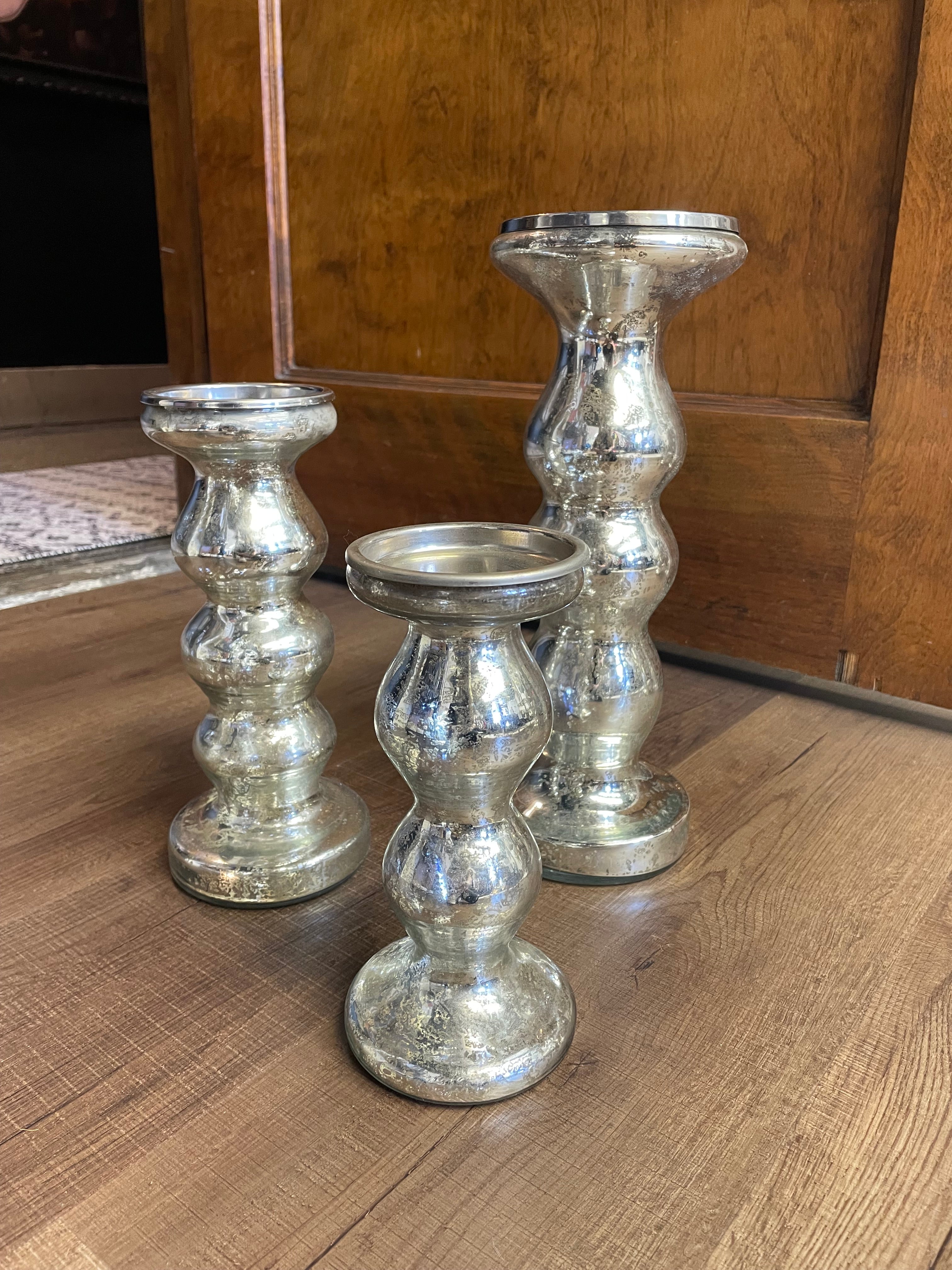 Silver Crackle Candle Holders (Set of 3)