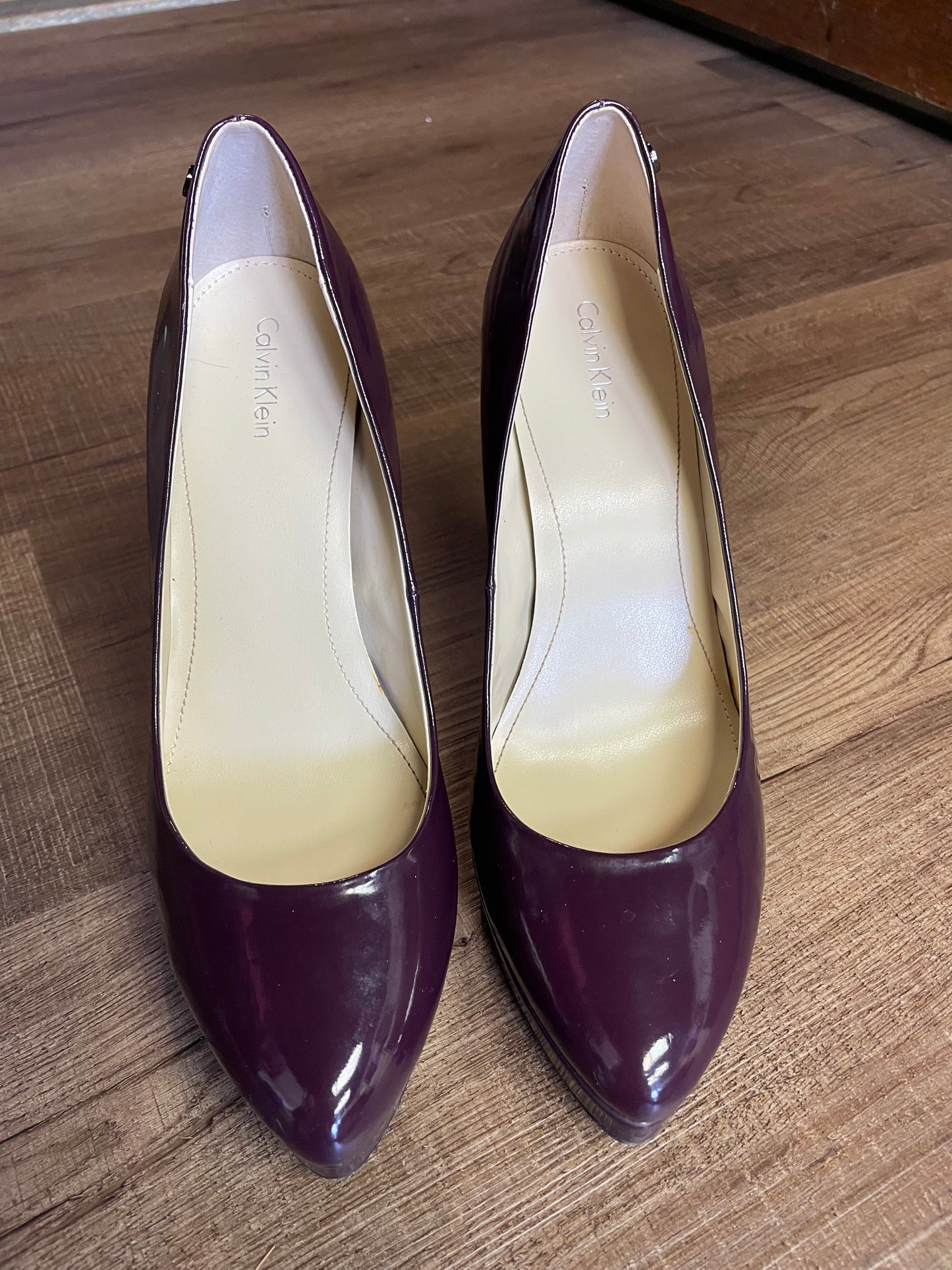 Calvin Klein Emmy Two Tone Patent Plum Platform Heels (9)