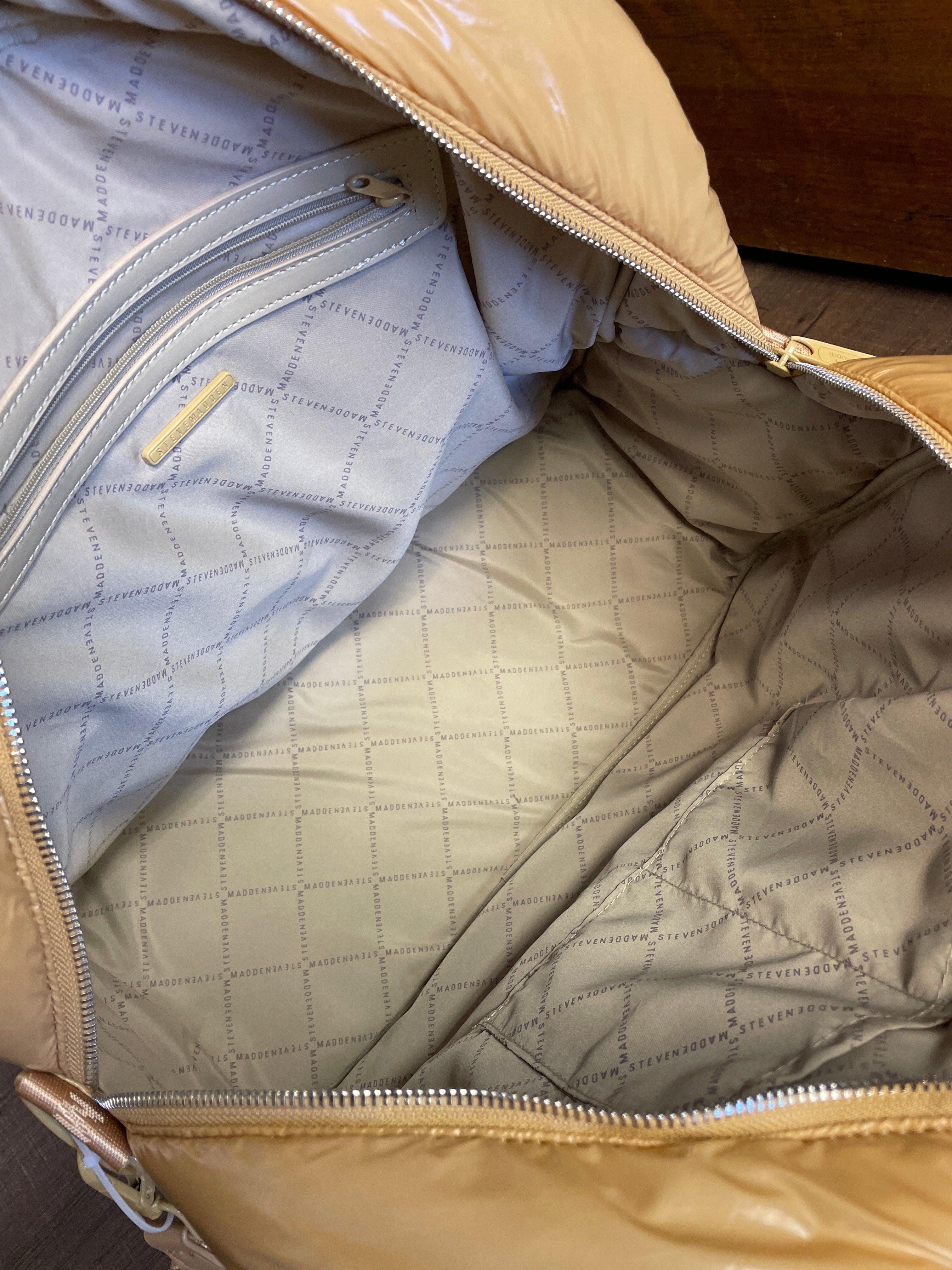 Steve Madden Quilted Tennis Bag Puffer Style Gold