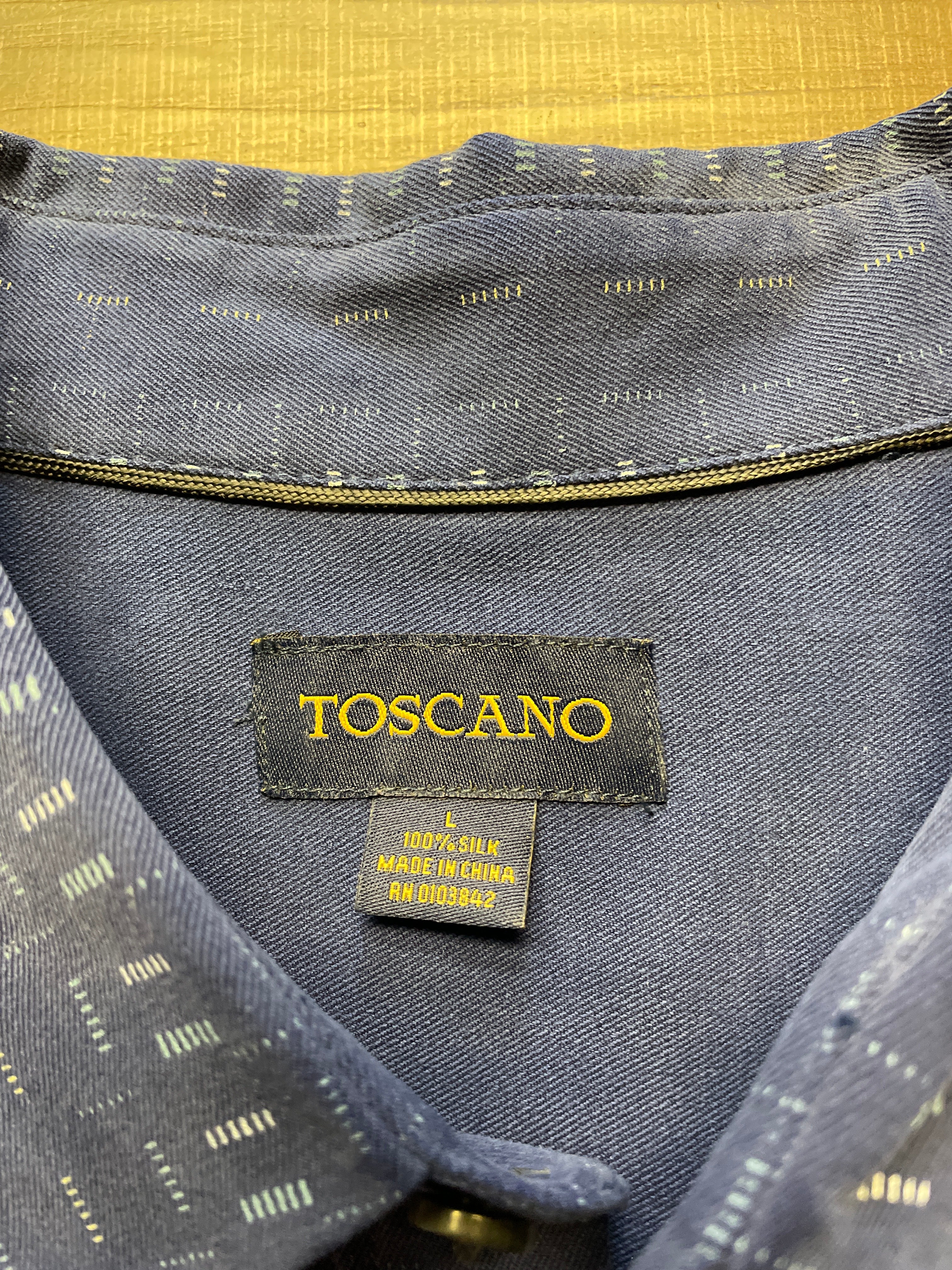 Toscano 100% Silk Men's Short Sleeved Button Down (L)