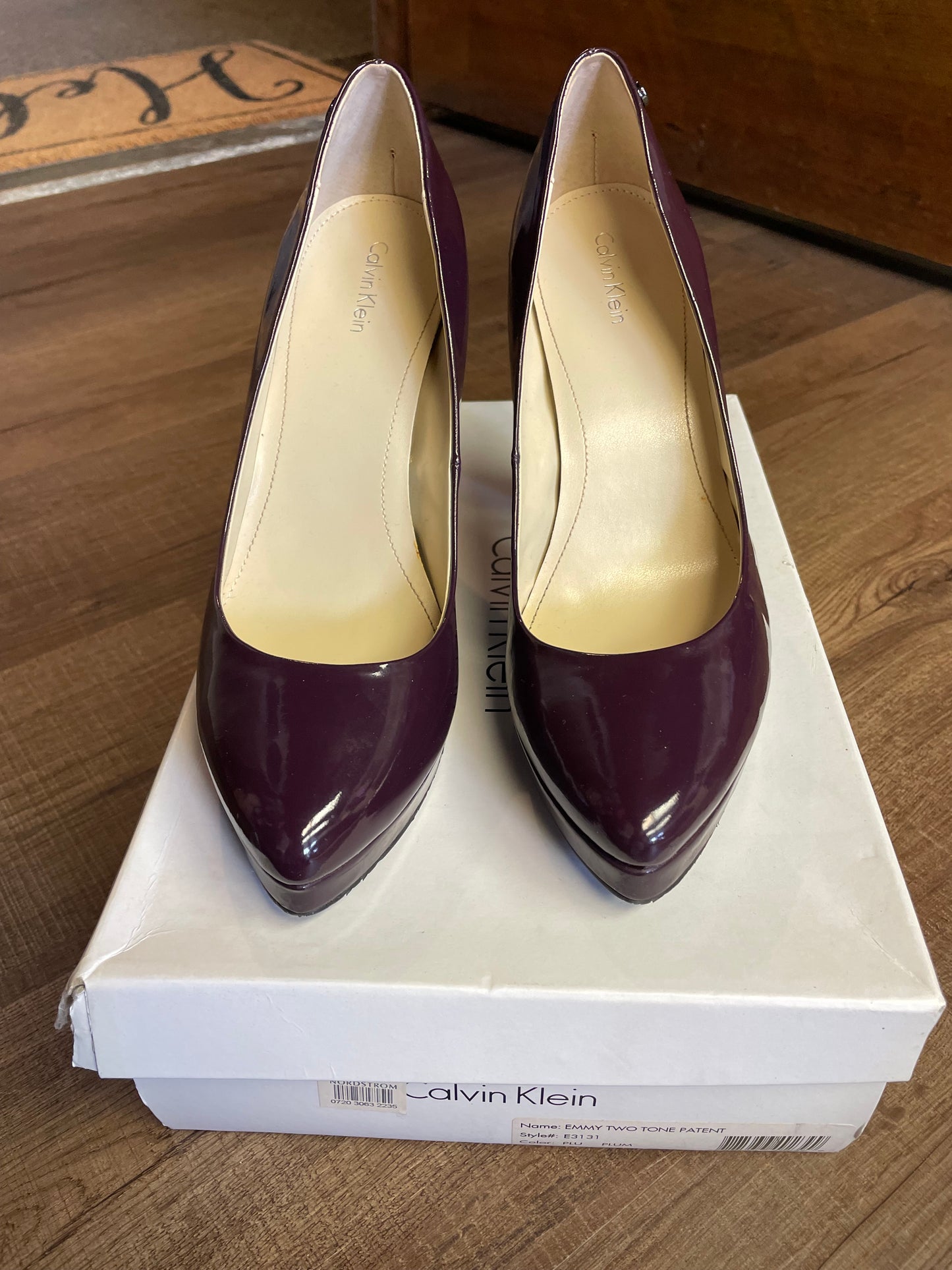 Calvin Klein Emmy Two Tone Patent Plum Platform Heels (9)