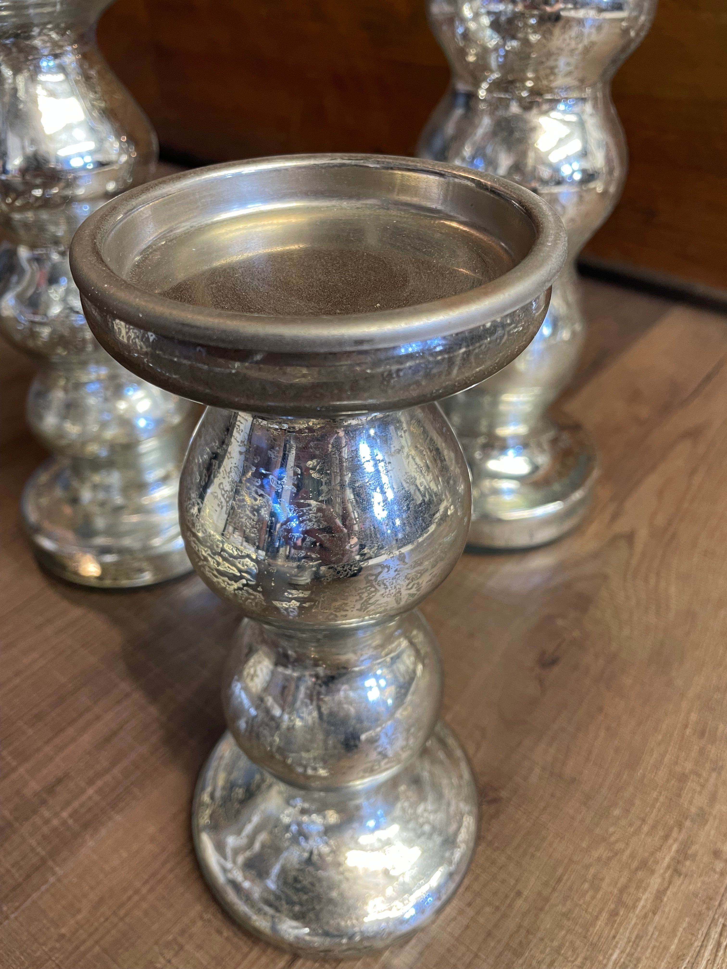 Silver Crackle Candle Holders (Set of 3)