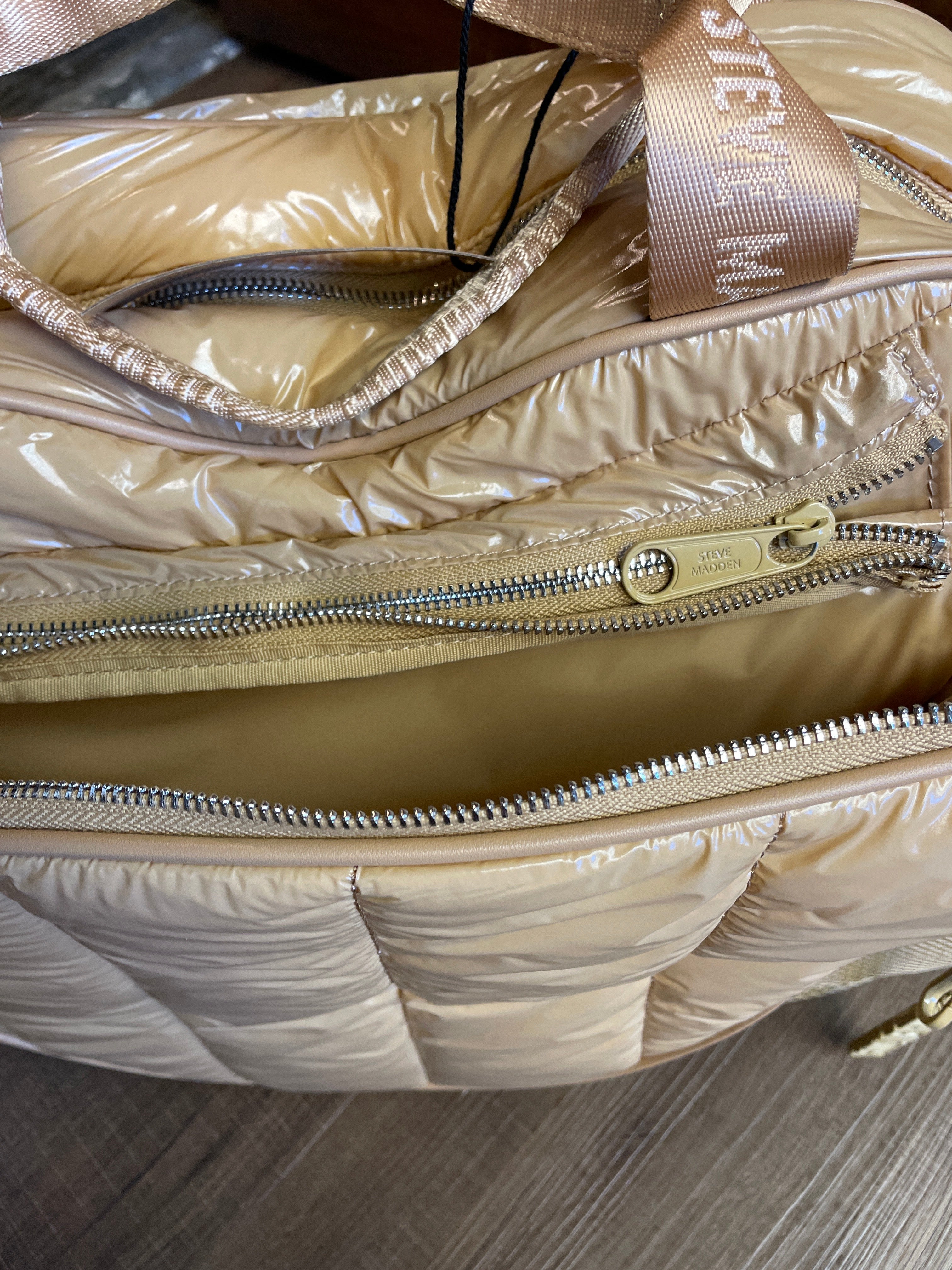 Steve Madden Quilted Tennis Bag Puffer Style Gold