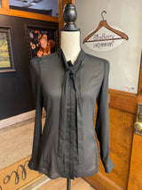 French Connection Women's Tie Neck Blouse in Black (4) - BinxBerry Consignment