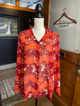Cabi Red & Orange Floral Blouse (L)