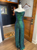 Lulus Dancing to the Music Sequin Wide-Leg Jumpsuit (S)