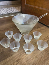 Vintage Federal Glass Fine Ribbed Punch Bowl Set