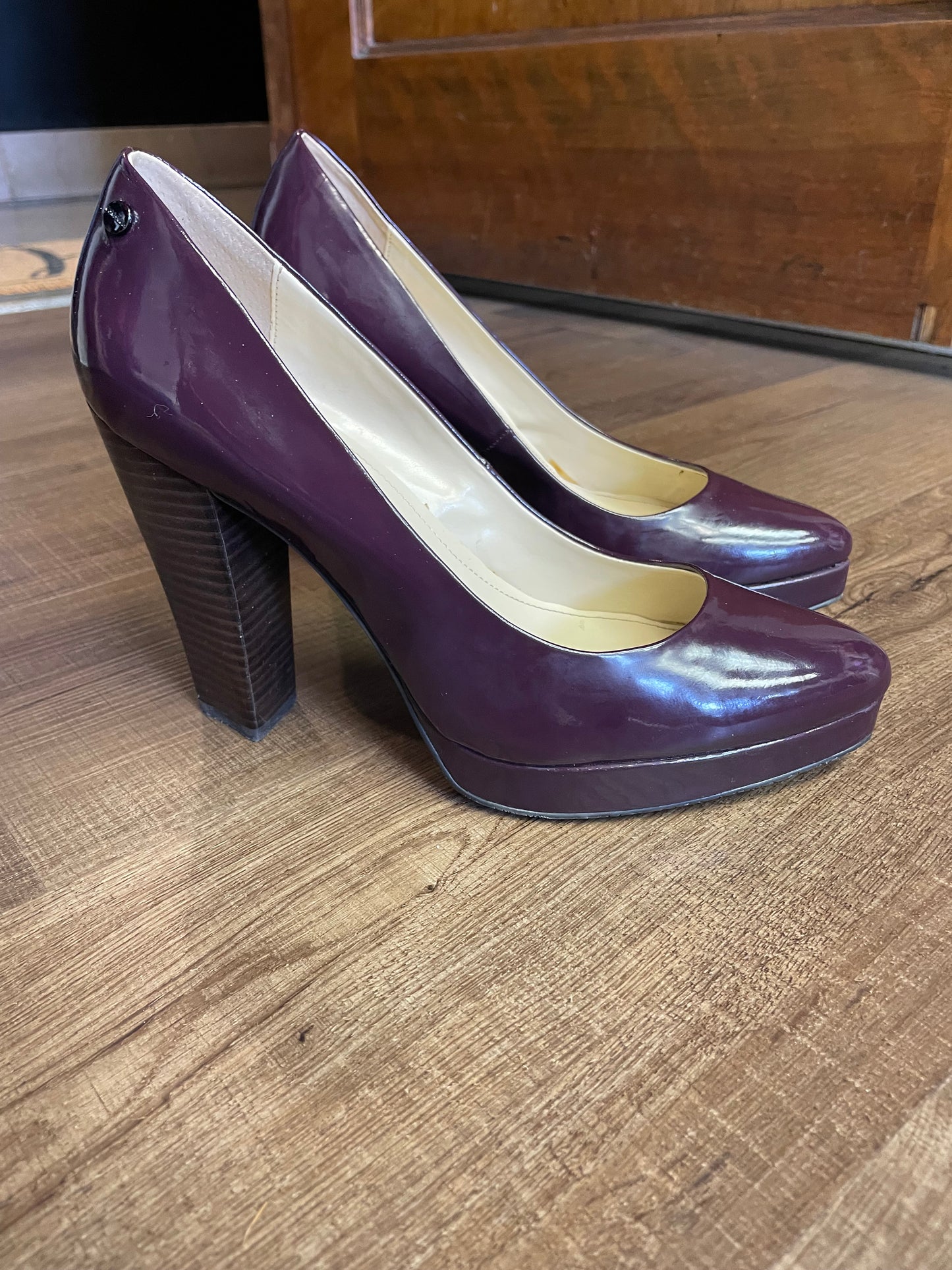 Calvin Klein Emmy Two Tone Patent Plum Platform Heels (9)
