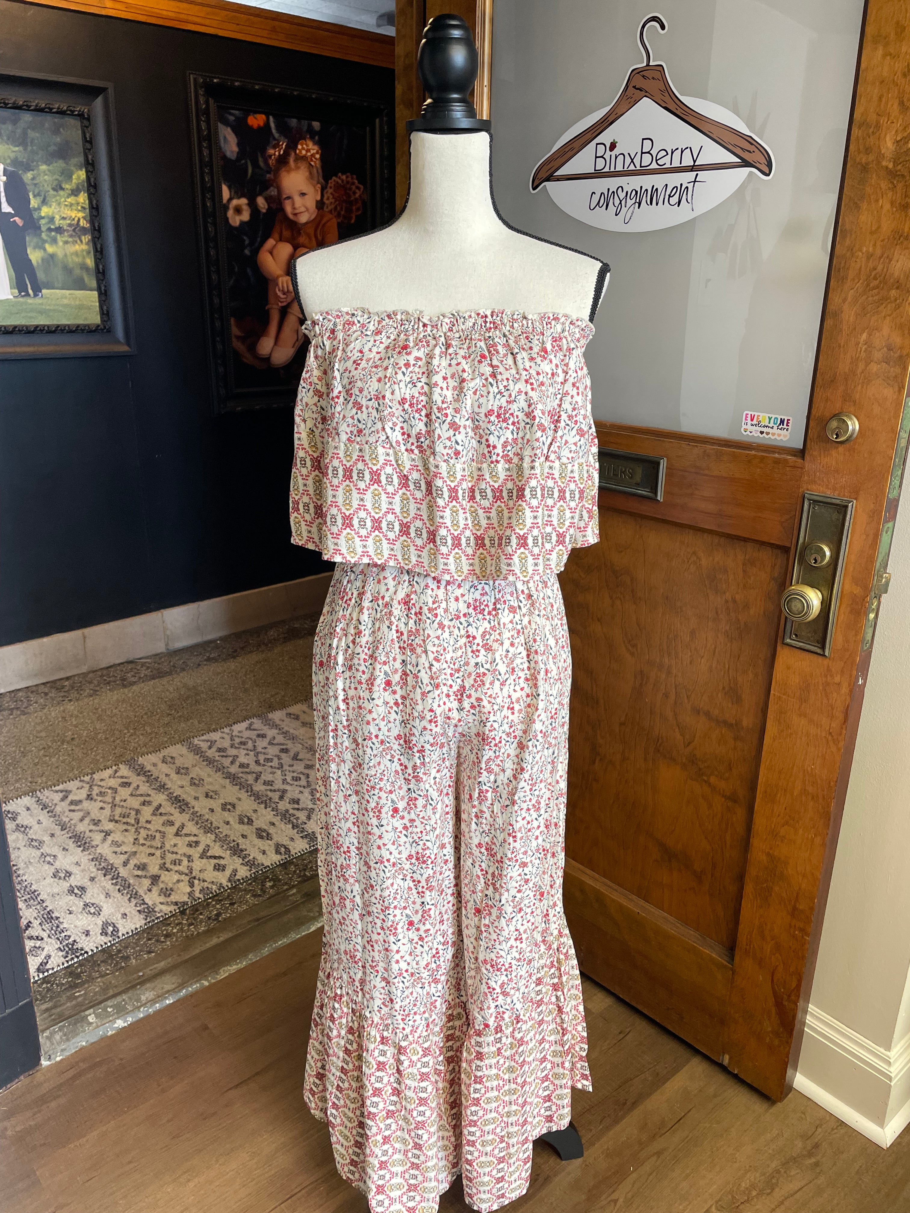 Japna Dark Pink Floral Sleeveless Jumpsuit (M)