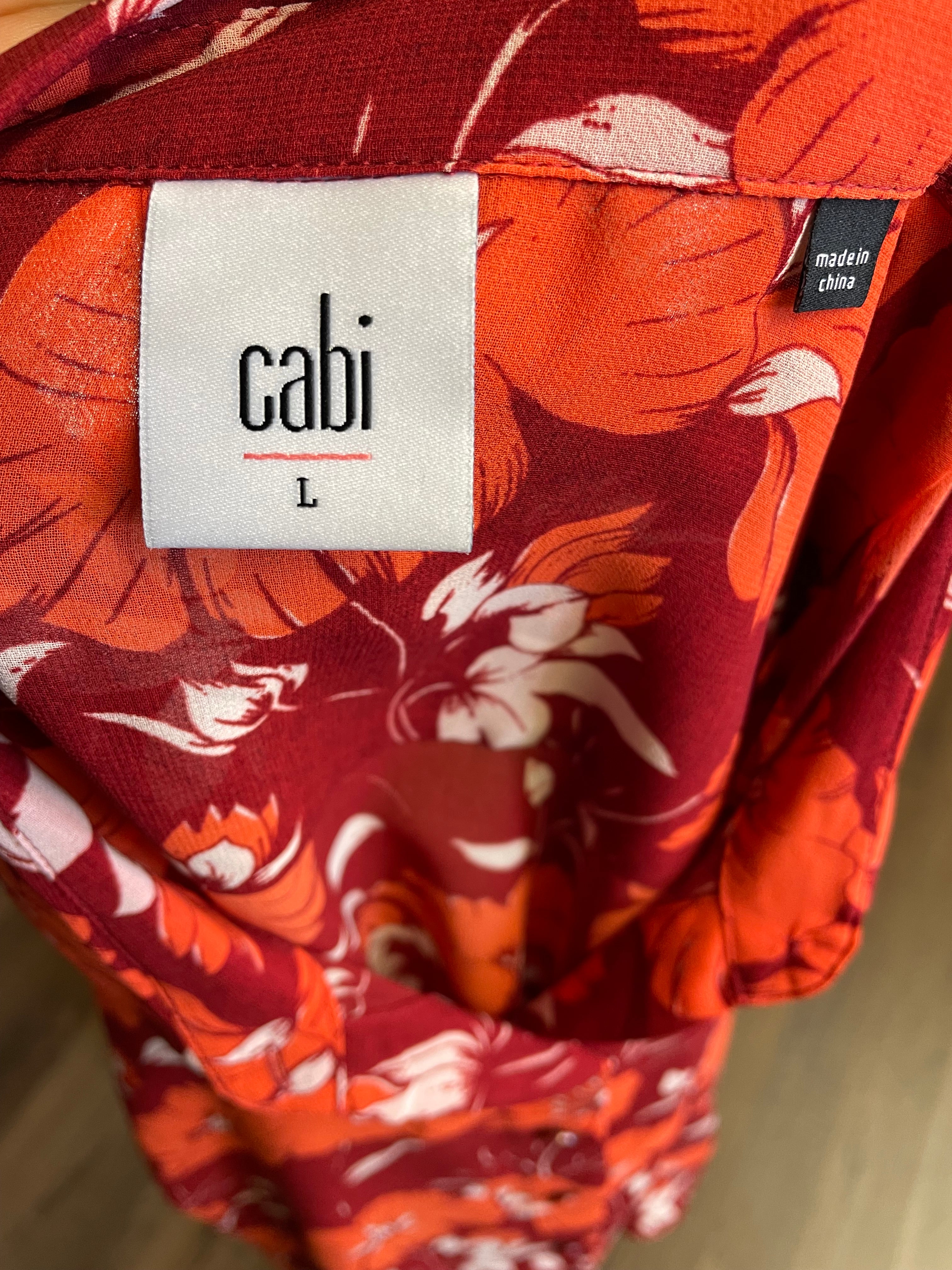 Cabi Red & Orange Floral Blouse (L)