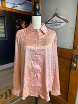 Kojooin Women's Leopard Embossed Pink Blouse (L)