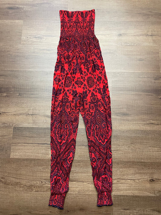 Free People Thinking of You Red Paisley Strapless Jumpsuit (XS)