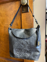 Born Floral Embossed Genuine Leather Shoulder Bag