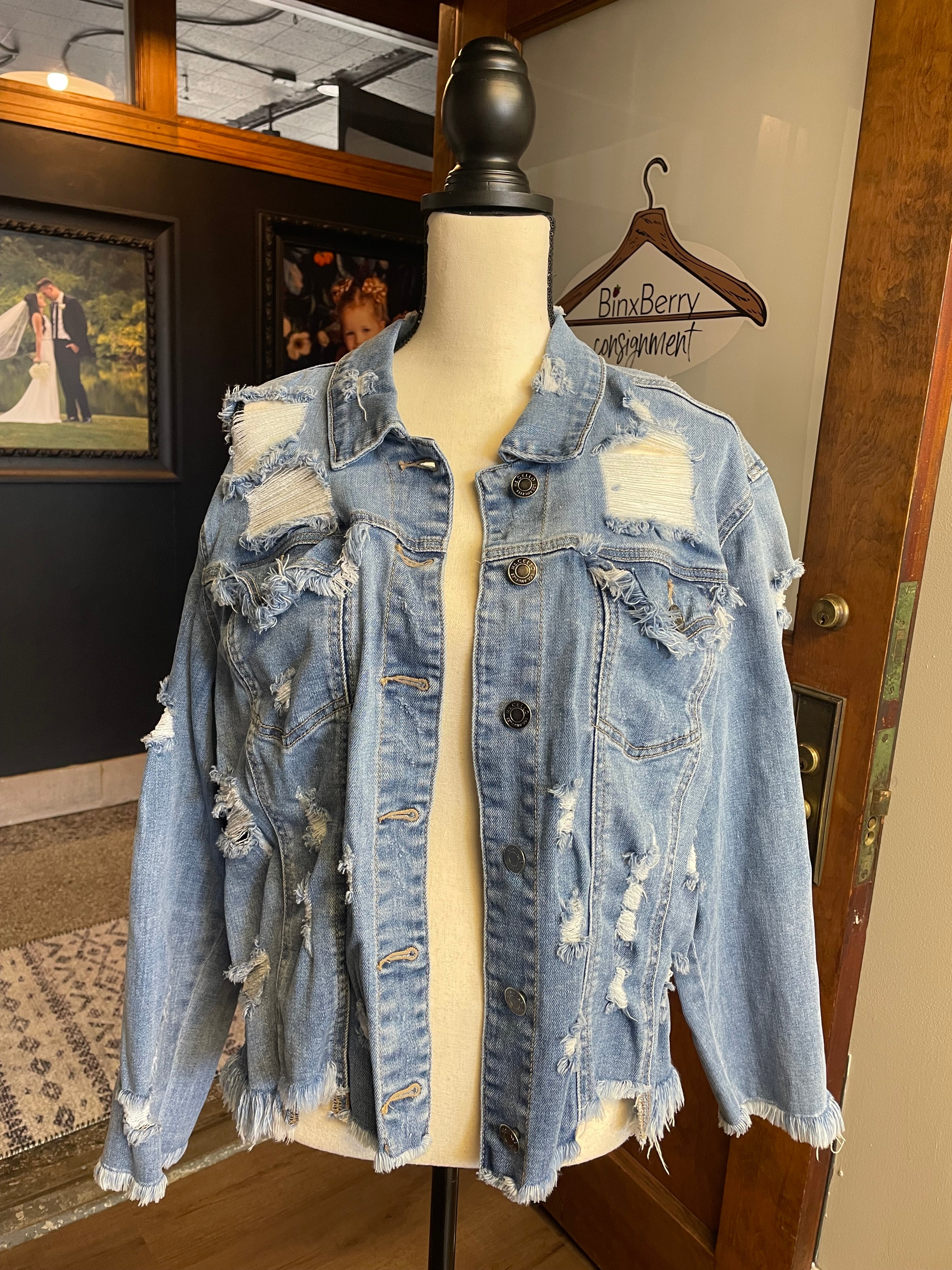 Ms. Cello Distressed Jean Jacket (2X)