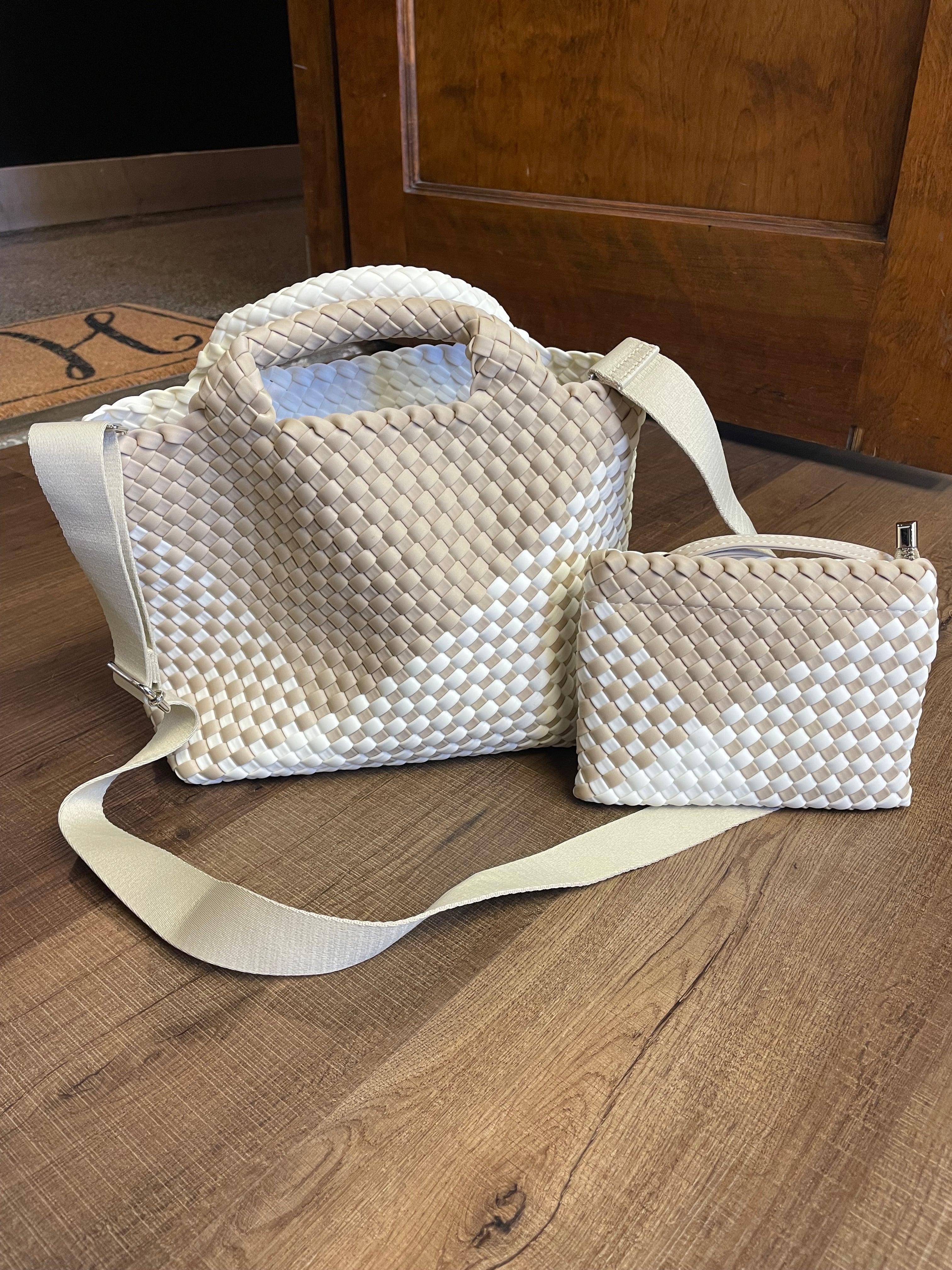 Neoprene Woven Handbag and Wristlet Set