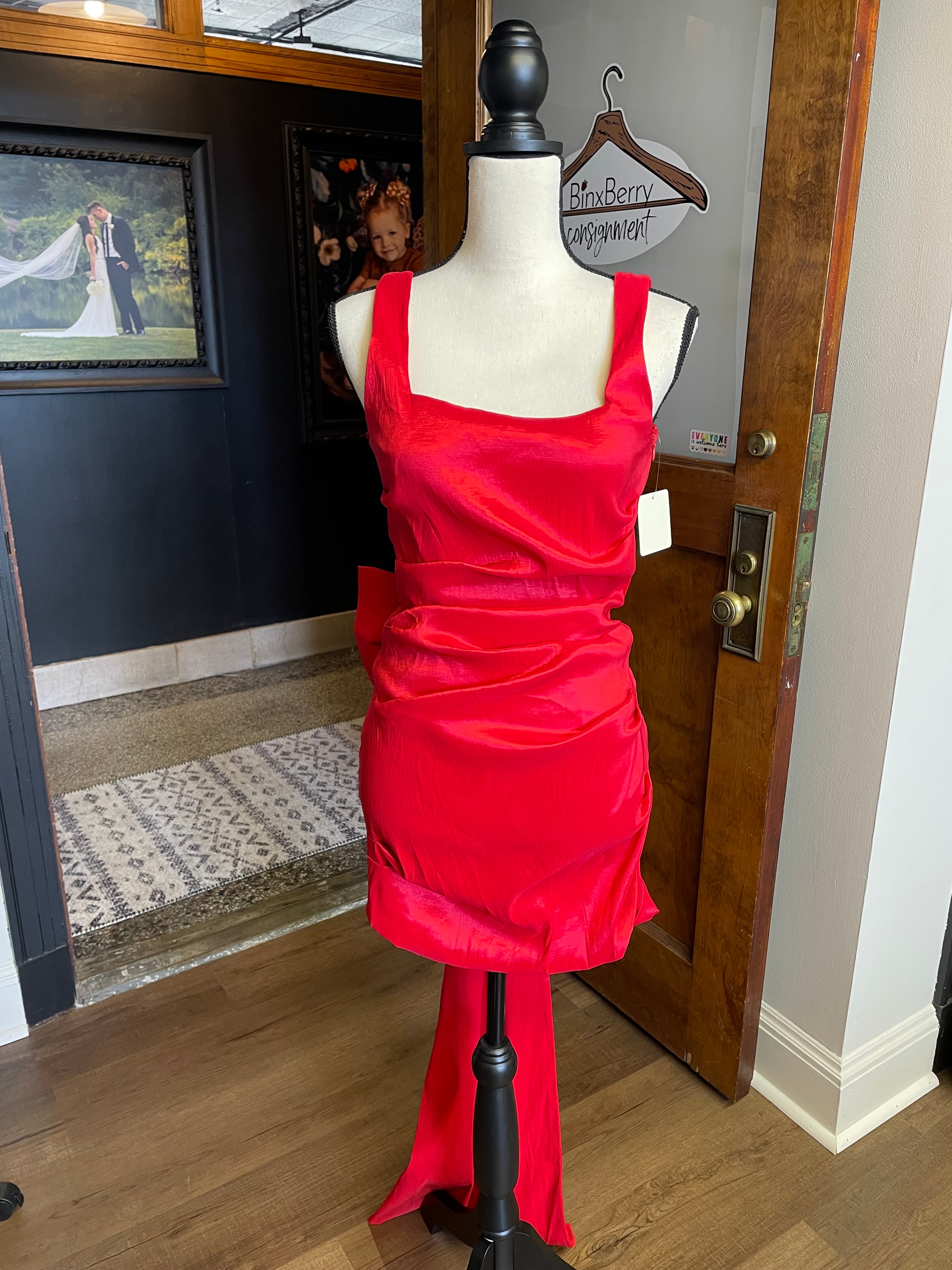 Charmed Hearts Red Satin Sleeveless Mini Dress (M)
