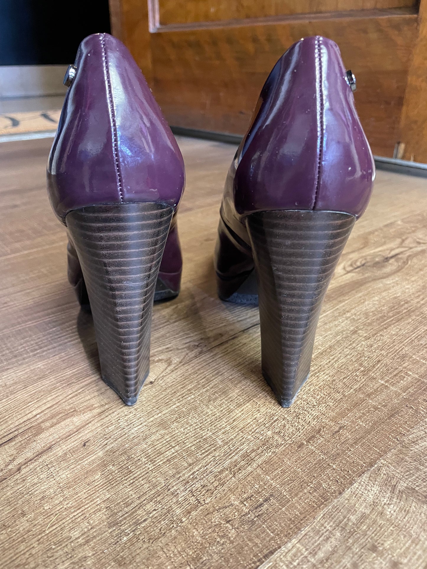 Calvin Klein Emmy Two Tone Patent Plum Platform Heels (9)
