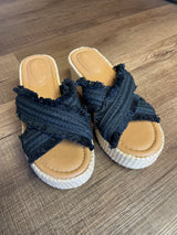 Universal Thread Black Fringe Platform Sandals (8.5)