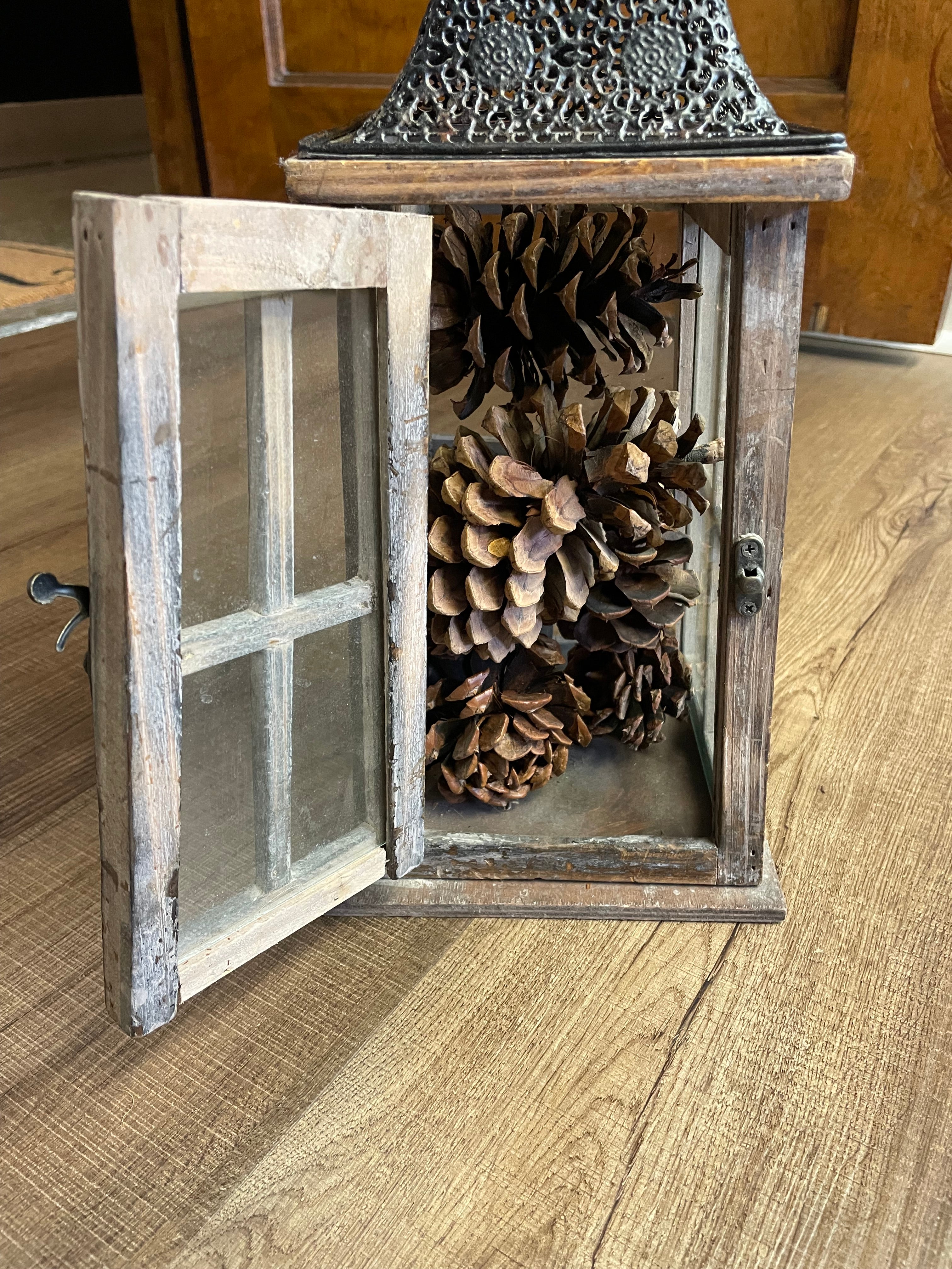 Wood Lantern with Swing Door