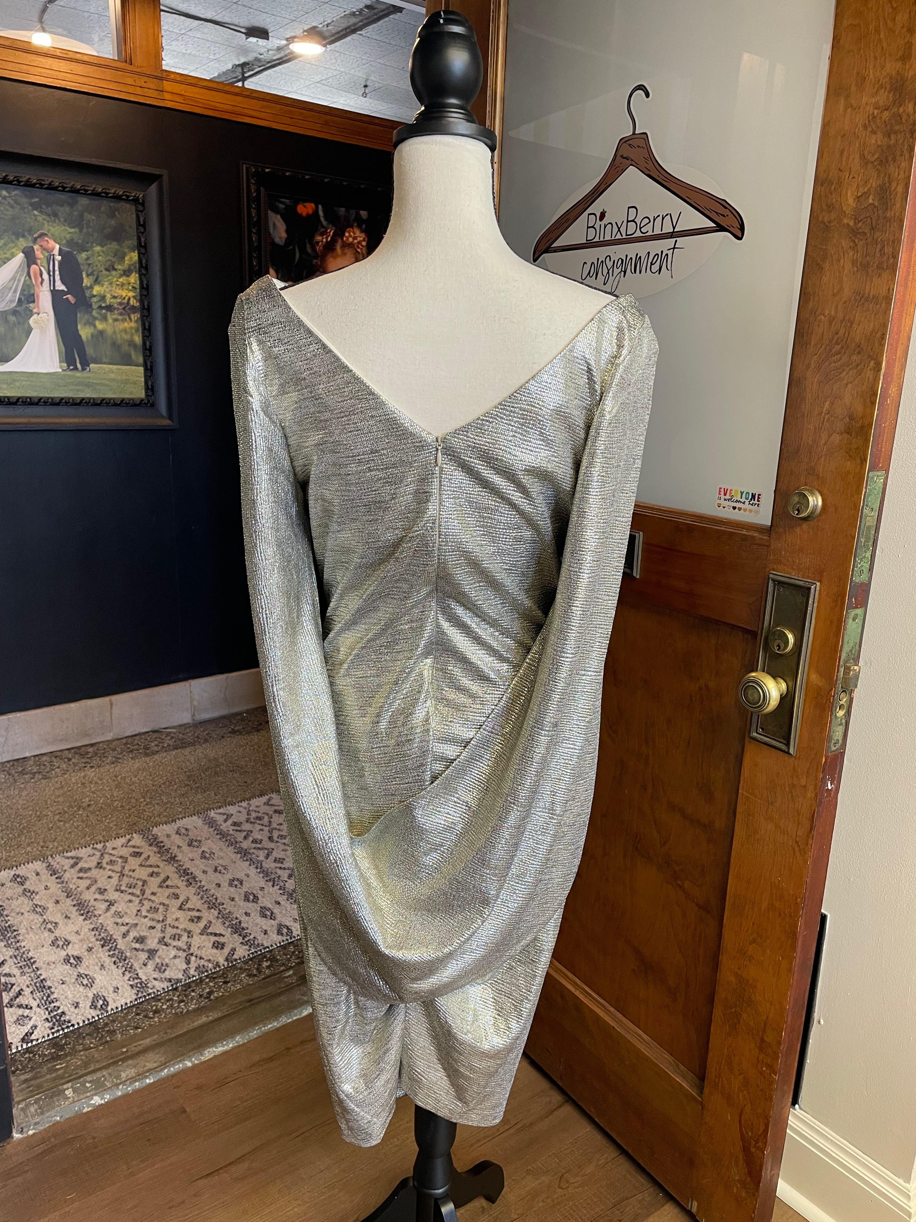 Betsy & Adam Metallic Dress with Draped Arms (12)