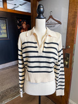 Olivaceous Collared & Cropped Striped Sweater (S)