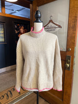 Joie Women's Sweater Oatmeal with Pink Stitch (M)