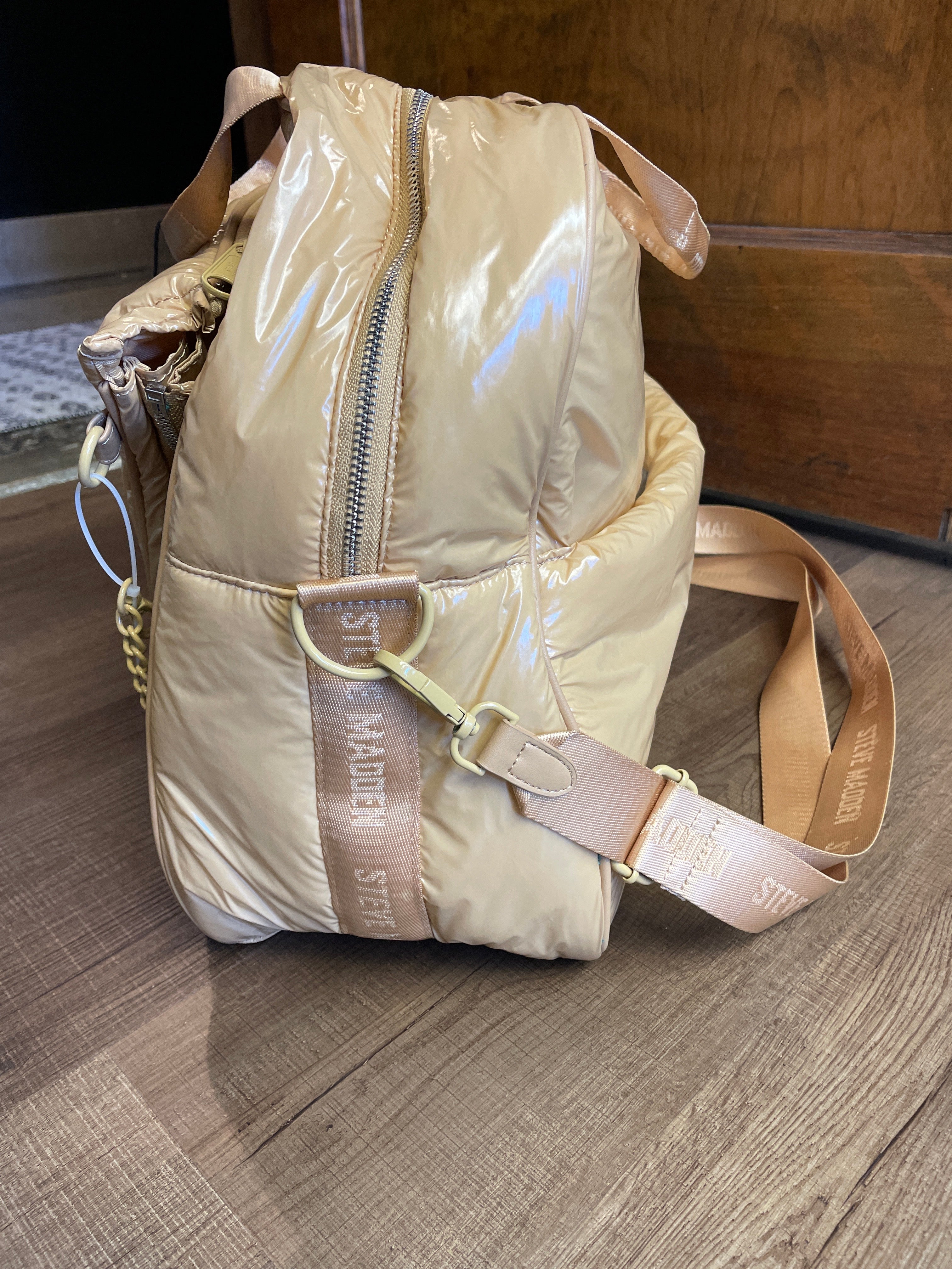 Steve Madden Quilted Tennis Bag Puffer Style Gold