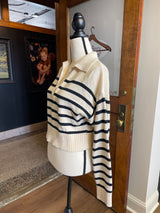 Olivaceous Collared & Cropped Striped Sweater (S)