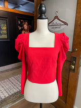 Alice & Olivia Pleated Shoulder Crop Shirt (6)