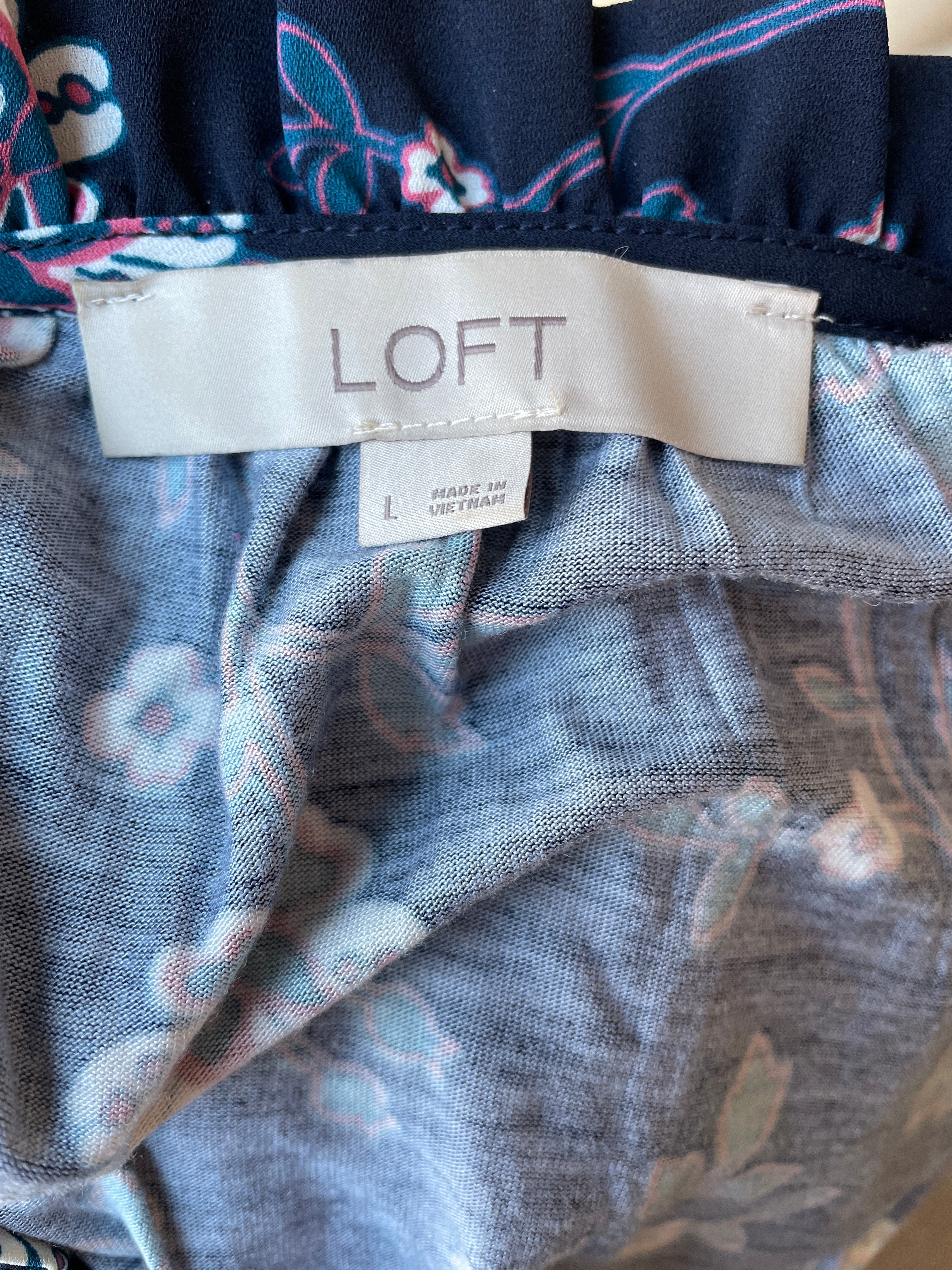Loft Navy Floral Overhead Blouse (L)