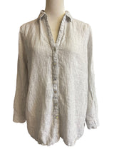Tahari V-Neck 100% Linen Women's Button Down Blouse (S)