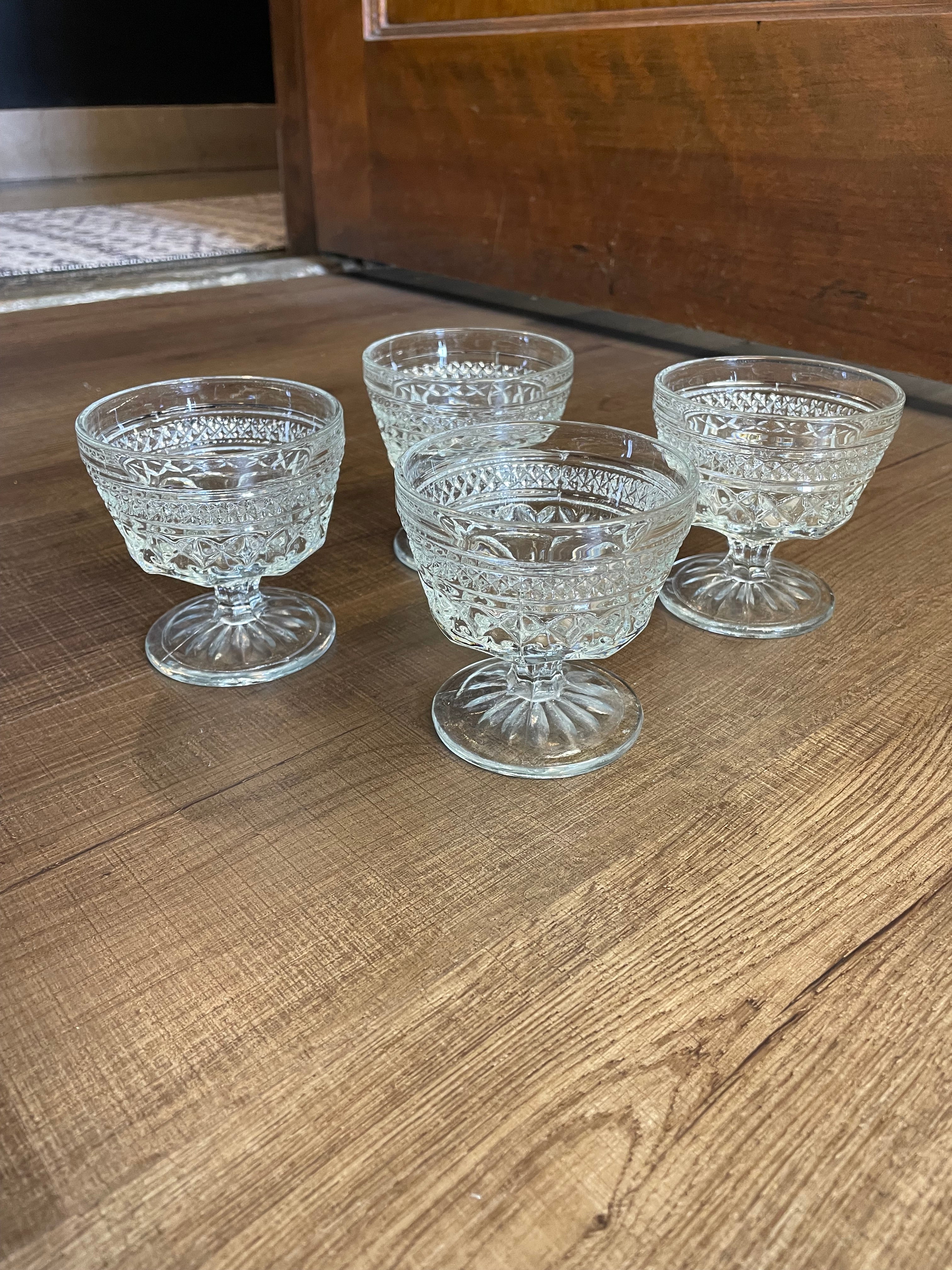 Glass Etched Dessert Pedestal Bowls (set of 4)