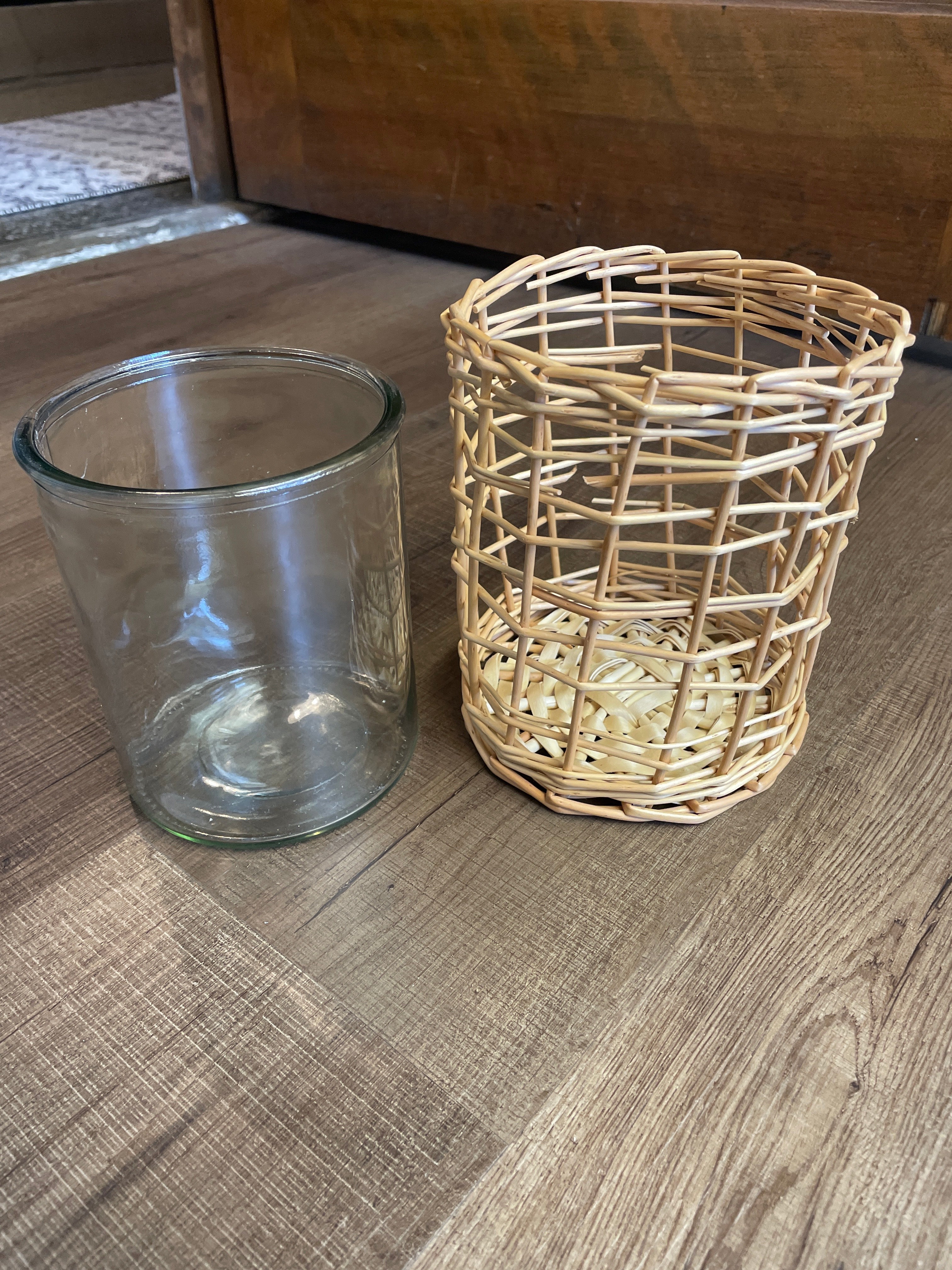 6" Glass Hurricane with Woven Straw Sleeve