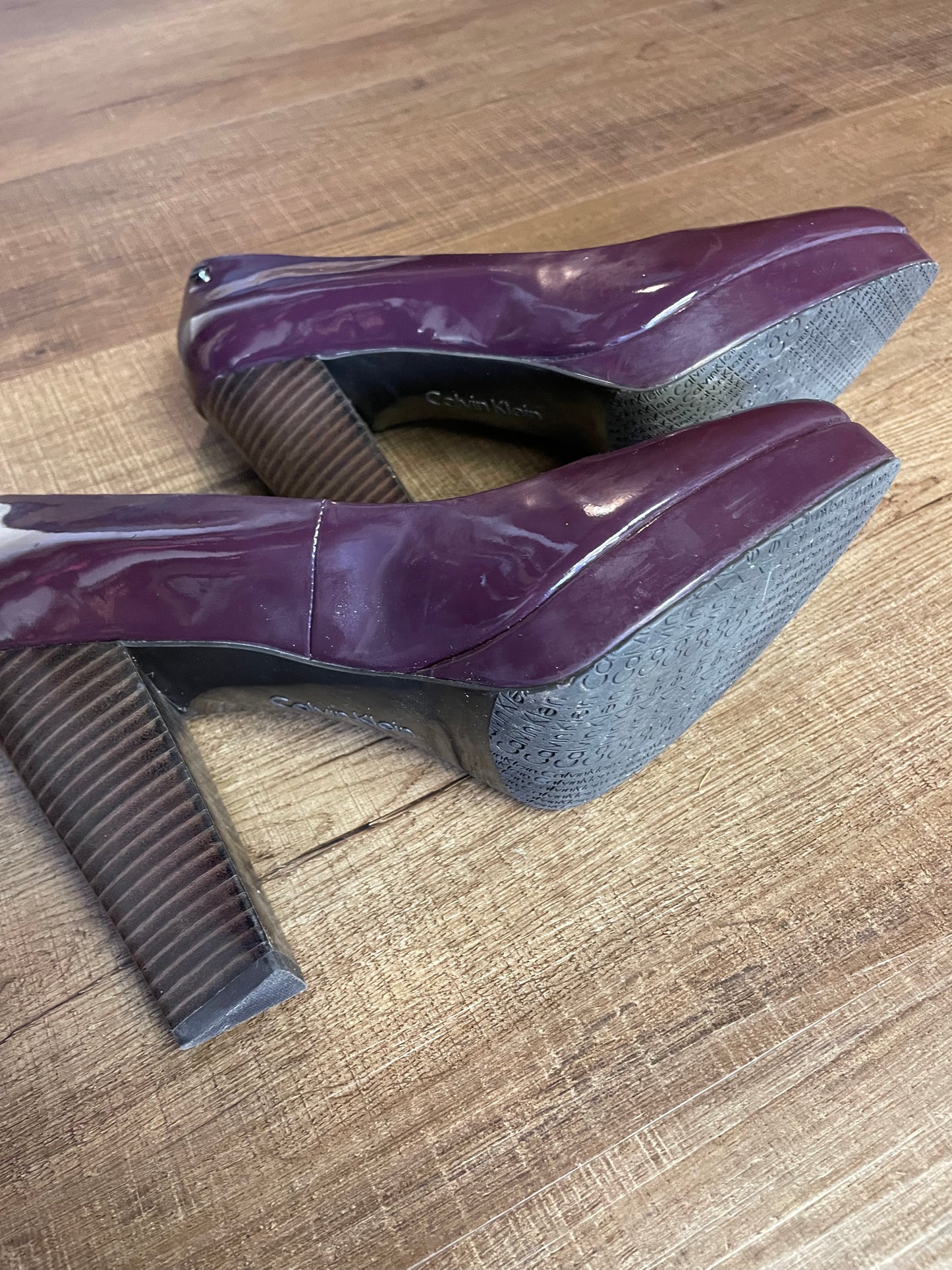 Calvin Klein Emmy Two Tone Patent Plum Platform Heels (9)