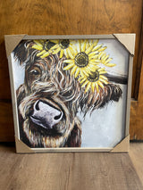 Bull with Sunflower Wall Print