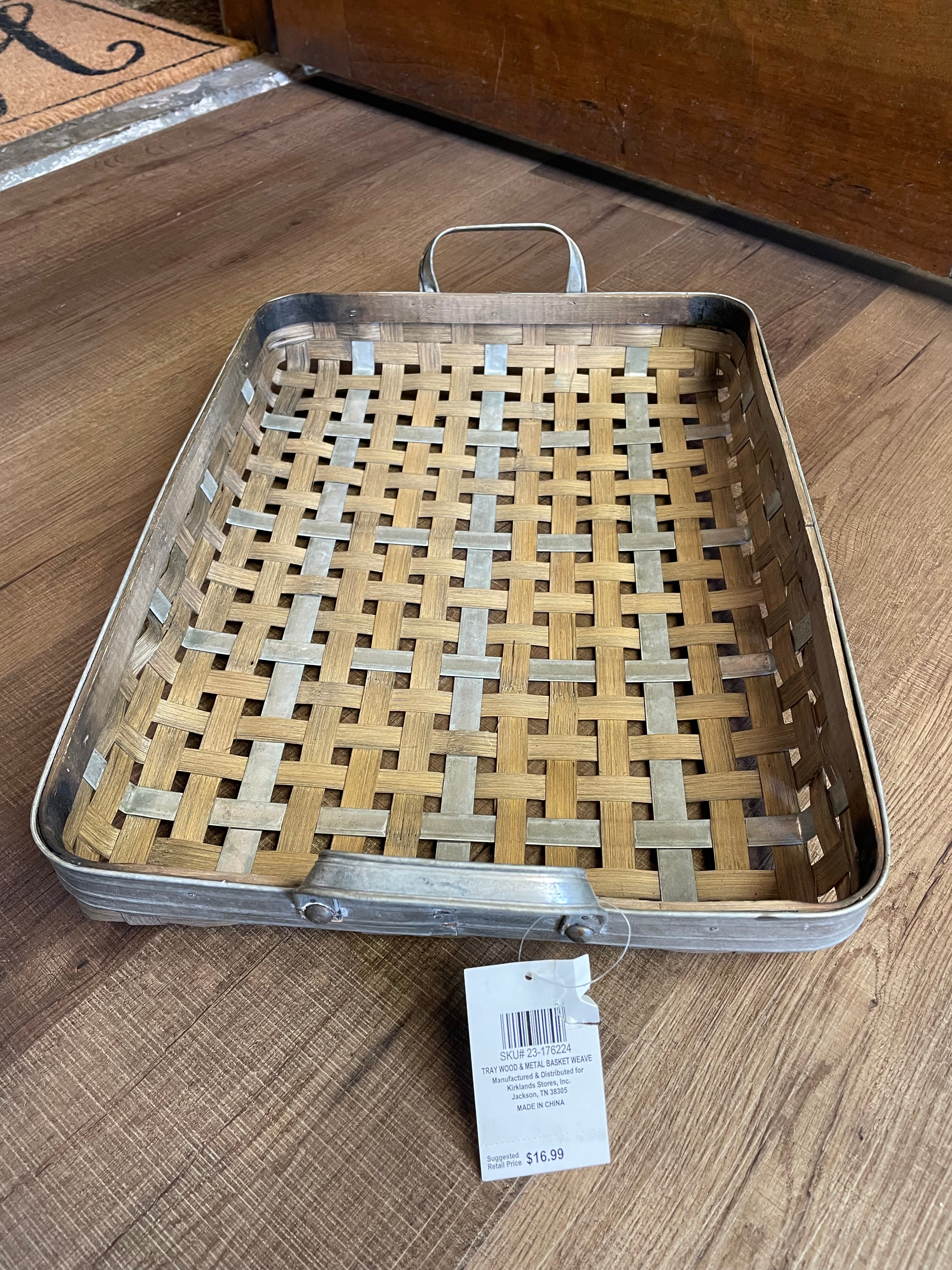 Kirkland's Wood and Metal Basket Weave Tray