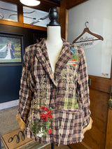 Plaid & Embroidered Wool Blend Women's Blazer (M)