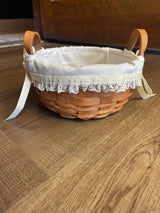 Longaberger 7" Basket With Leather Handles, Liner & Protector