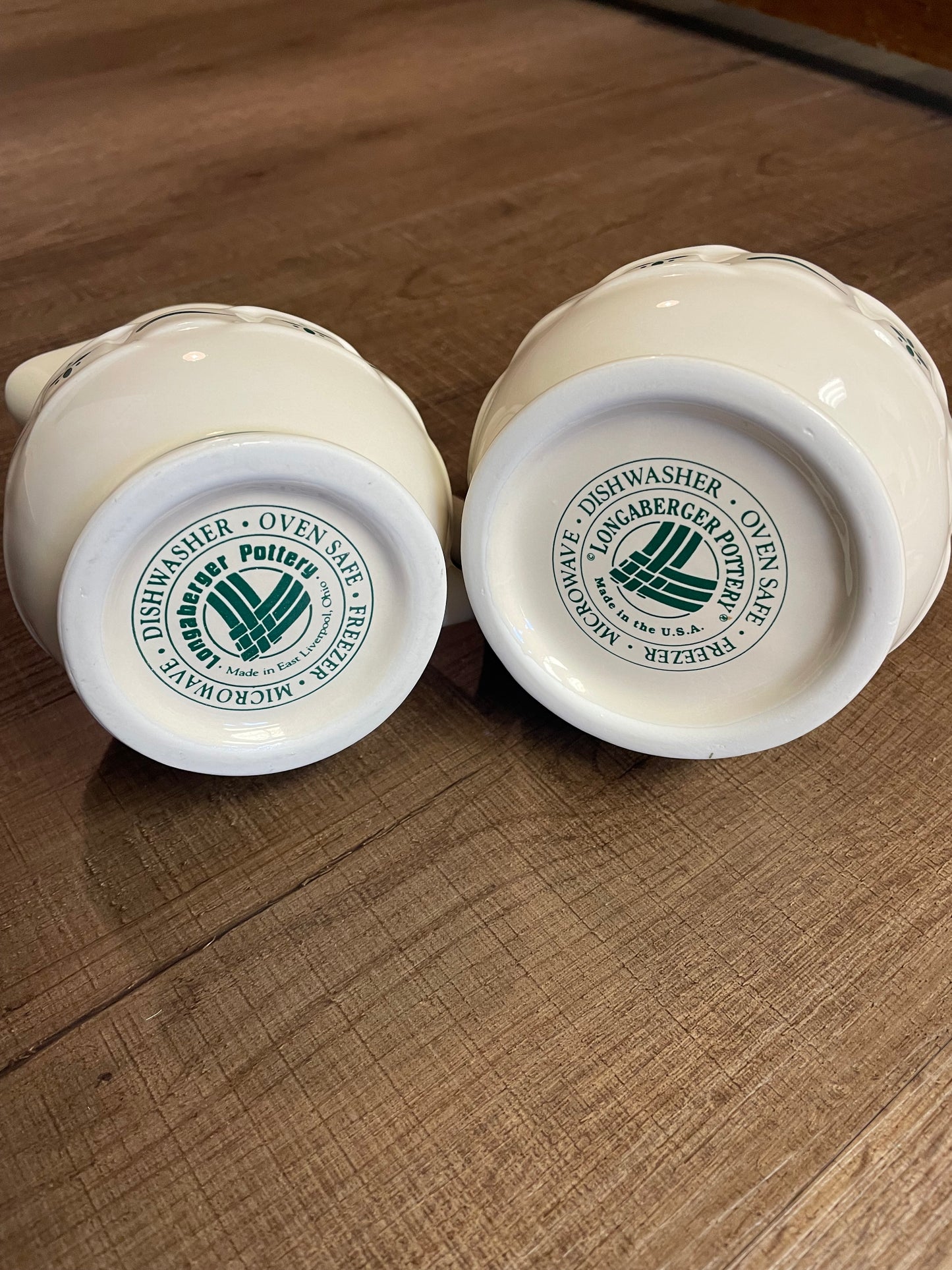 Longaberger Pottery Woven Traditions Ivory Heritage Green Cream & Sugar Set