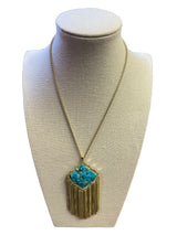 Kendra Scott Kingston Gold Bronzed Veined Turquoise Gold Fringe Necklace - BinxBerry Consignment