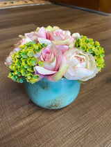 Faux Rose & Hydrangea Ceramic Vase
