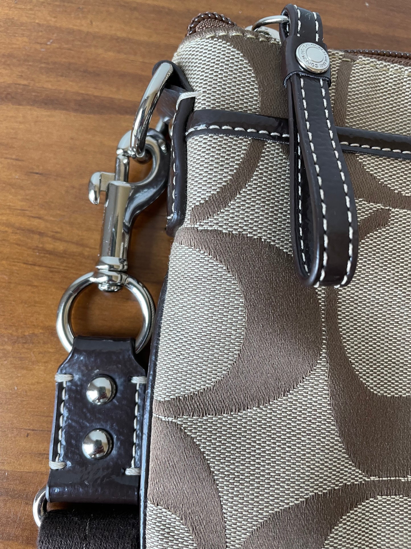 Coach Signature Khaki Jacquard Adjustable Strap Crossbody